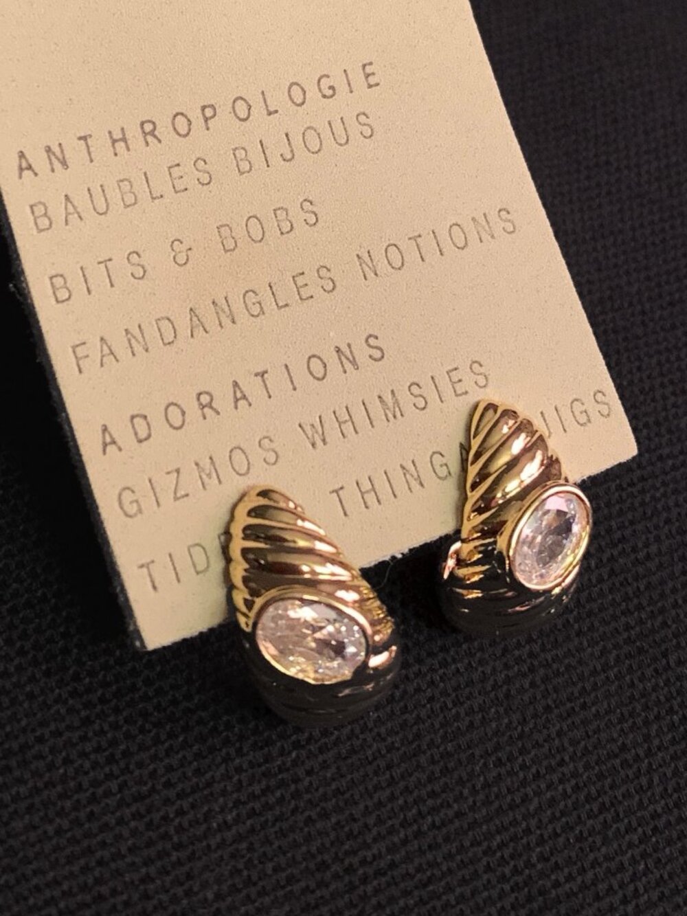 ANTHROPOLOGIE - Clear Sculptural Ribbed Crystal Post Earrings NWT